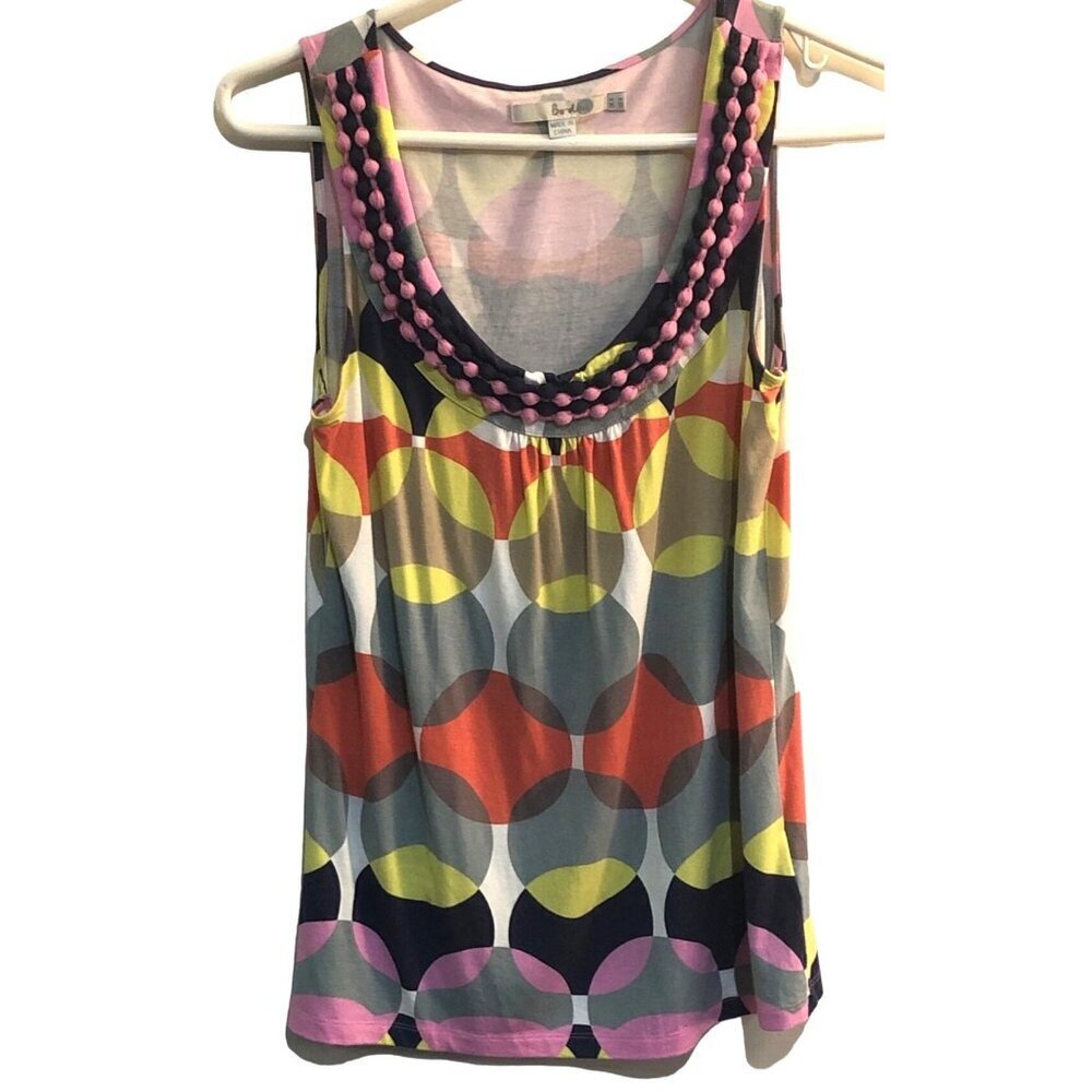 Boden Beaded Boho Top Womens US 4 Retro Pattern Disco 70s Boho Hippie Circles
